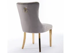 Silla de comedor moderna, terciopelo gris, patas de madera, clavos decorativos, juego de 2 (65x50x95 cm)