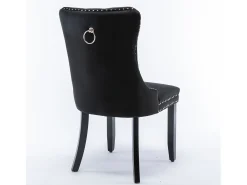 Silla de comedor moderna de terciopelo premium, respaldo tapizado con patas de madera y ribete de tachuelas, color negro (65 x 50 x 95 cm)