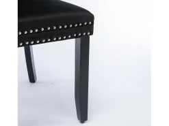 Silla de comedor moderna de terciopelo premium, respaldo tapizado con patas de madera y ribete de tachuelas, color negro (65 x 50 x 95 cm)