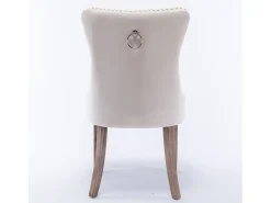 Silla de comedor moderna con reposabrazos, terciopelo, base de madera maciza, con clavos decorativos, beige (65x50x95 cm)