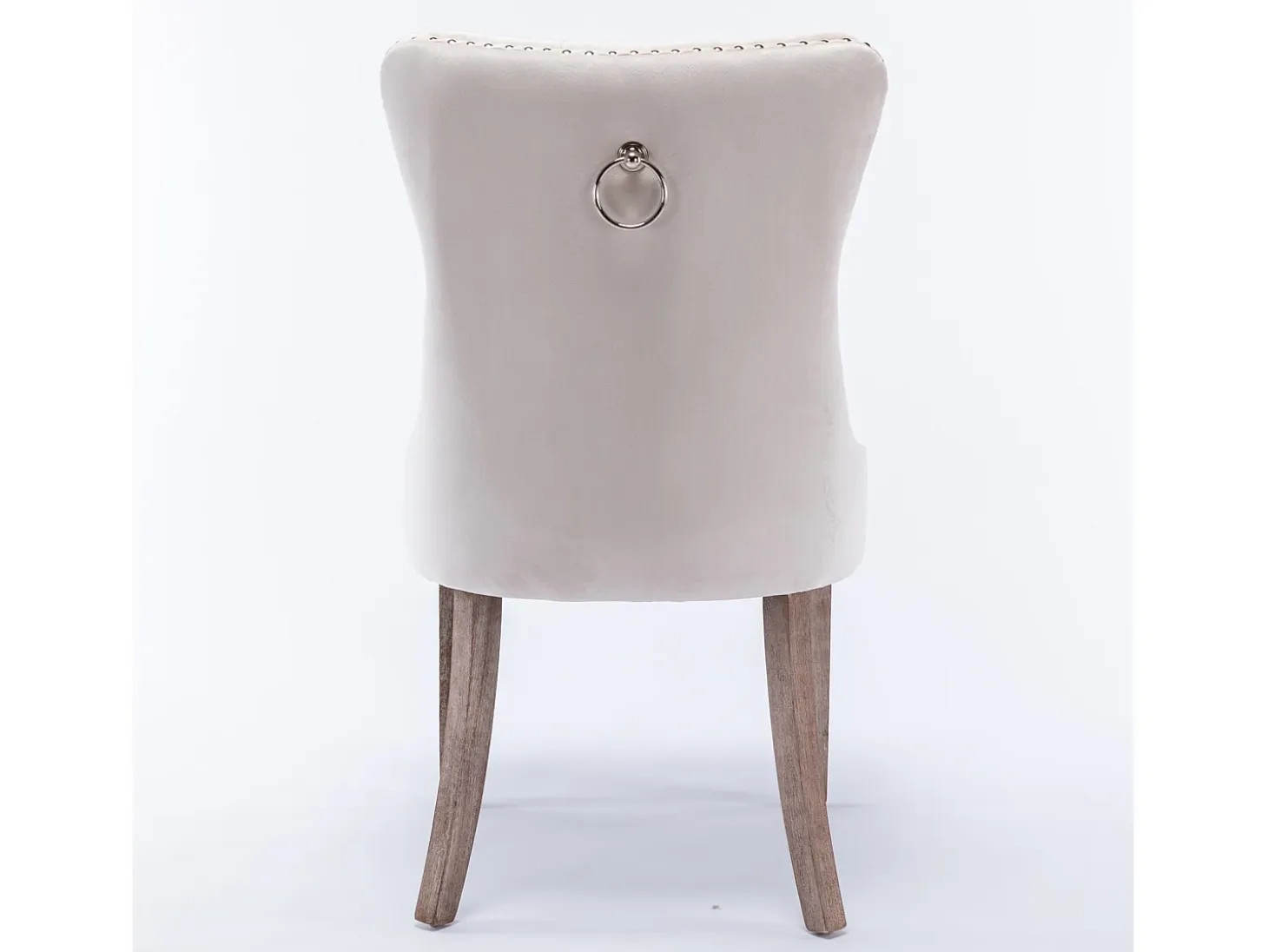 Silla de comedor moderna con reposabrazos, terciopelo, base de madera maciza, con clavos decorativos, beige (65x50x95 cm)