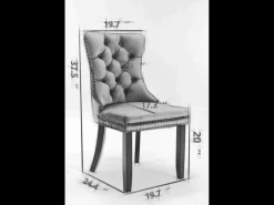 Silla de comedor moderna con reposabrazos, terciopelo, base de madera maciza, con clavos decorativos, beige (65x50x95 cm)