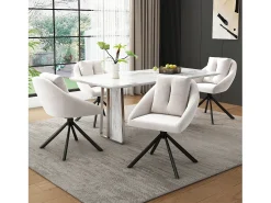 Silla de comedor moderna de terciopelo beige, elegante y cómoda, con brazos giratorios, tela de terciopelo transpirable (72,39 x 62,23 x 49,53 cm)