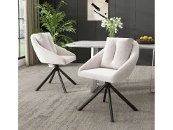 Silla de comedor moderna de terciopelo beige, elegante y cómoda, con brazos giratorios, tela de terciopelo transpirable (72,39 x 62,23 x 49,53 cm)