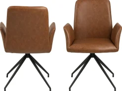 Silla de comedor Nadine con base giratoria, piel sintética PU color coñac, metal negro.