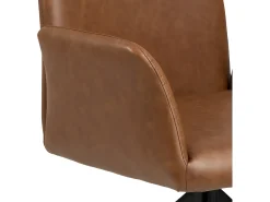 Silla de comedor Nadine con base giratoria, piel sintética PU color coñac, metal negro.