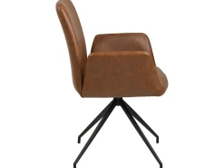 Silla de comedor Nadine con base giratoria, piel sintética PU color coñac, metal negro.