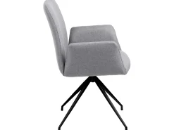 Silla de comedor Nadine con base giratoria, gris claro, metal negro.
