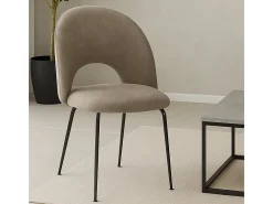 Silla de comedor Paola en microfibra nobuk gris tórtola con patas de metal negro