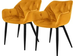 Silla de comedor set de 2 funda de terciopelo amarillo mostaza con patas de metal incl. material de montaje ML-Design