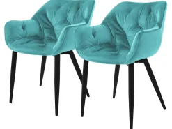 Silla de comedor set de 2 tapicería de terciopelo petróleo con patas de metal incl. material de montaje ML-Design