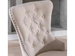 Silla de comedor, silla de dormitorio con patas de roble, botones, tachuelas cromadas, tela de lino, beige (L50xP54xH97 cm), 4 piezas