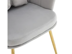 Silla de comedor tapizada en terciopelo con cojín y patas de metal - respaldo pétalo - madera - gris