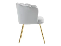 Silla de comedor tapizada en terciopelo con cojín y patas de metal - respaldo pétalo - madera - gris