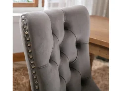 Silla de comedor tapizada, madera maciza, base de madera, remaches decorativos, terciopelo, gris (65x50x95 cm)