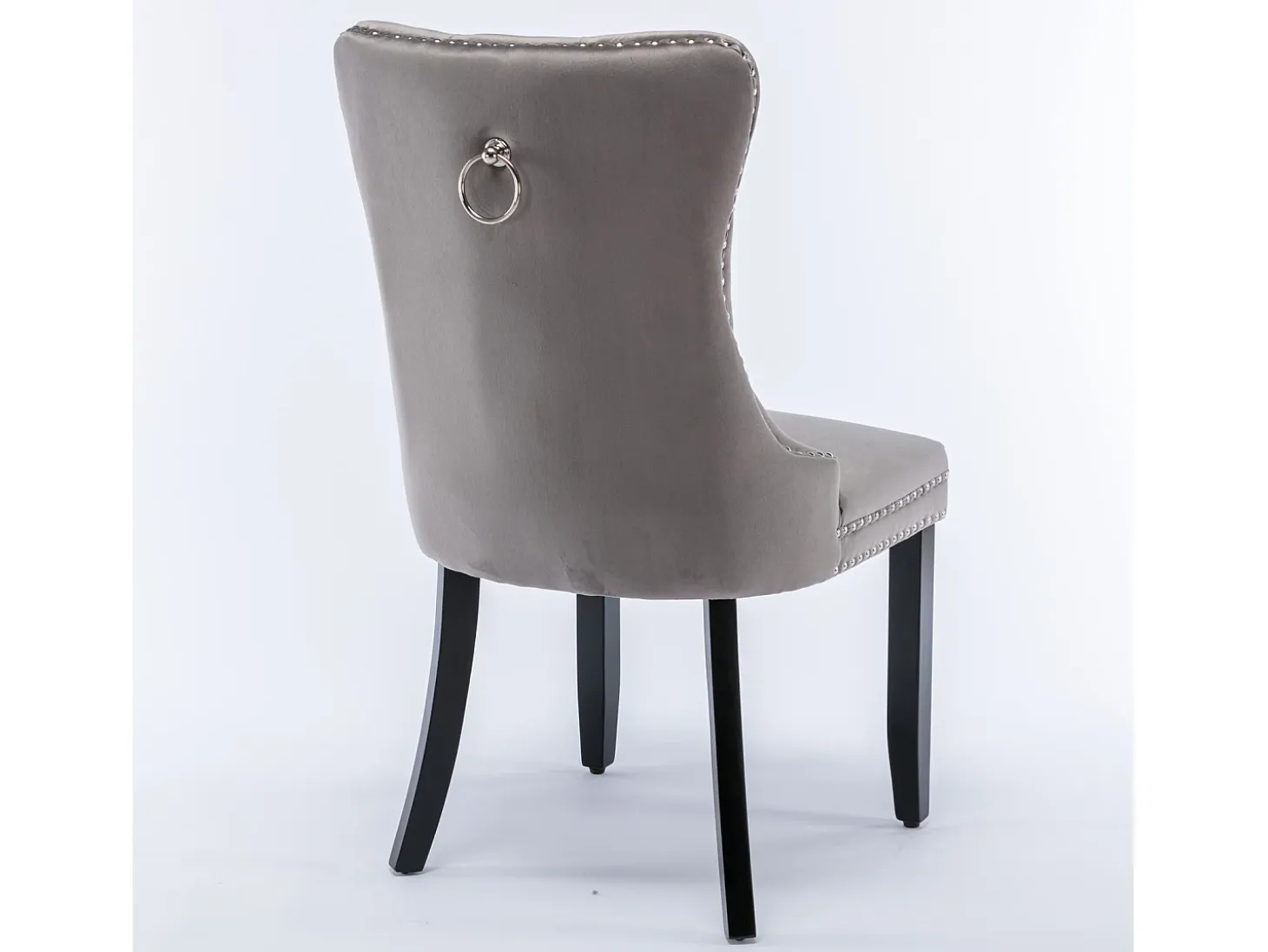 Silla de comedor tapizada, madera maciza, base de madera, remaches decorativos, terciopelo, gris (65x50x95 cm)