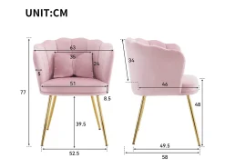 Silla de comedor tapizada en terciopelo con cojín y patas de metal - respaldo pétalo - madera - rosa