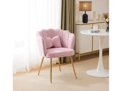 Silla de comedor tapizada en terciopelo con cojín y patas de metal - respaldo pétalo - madera - rosa