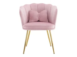 Silla de comedor tapizada en terciopelo con cojín y patas de metal - respaldo pétalo - madera - rosa