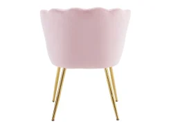 Silla de comedor tapizada en terciopelo con cojín y patas de metal - respaldo pétalo - madera - rosa