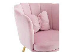 Silla de comedor tapizada en terciopelo con cojín y patas de metal - respaldo pétalo - madera - rosa