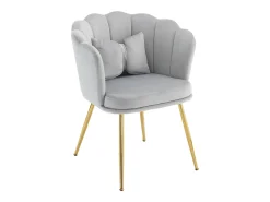 Silla de comedor tapizada de terciopelo con cojín y patas de metal - Respaldo de pétalos - Madera - Gris (2 piezas)