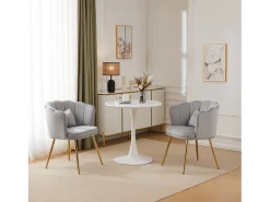 Silla de comedor tapizada de terciopelo con cojín y patas de metal - Respaldo de pétalos - Madera - Gris (2 piezas)