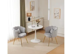 Silla de comedor tapizada de terciopelo con cojín y patas de metal - Respaldo de pétalos - Madera - Gris (2 piezas)