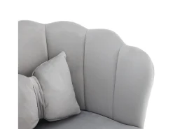 Silla de comedor tapizada de terciopelo con cojín y patas de metal - Respaldo de pétalos - Madera - Gris (2 piezas)