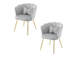 Silla de comedor tapizada de terciopelo con cojín y patas de metal - Respaldo de pétalos - Madera - Gris (2 piezas)