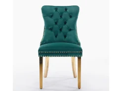 Silla de comedor tapizada de 2 piezas con patas de acero inoxidable cromado, tapizado con tachuelas, tapicería de terciopelo, verde