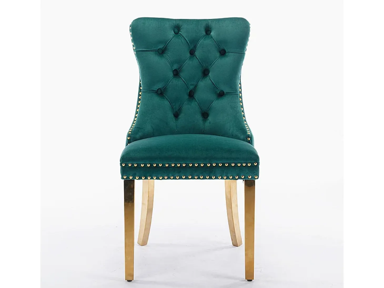 Silla de comedor tapizada de 2 piezas con patas de acero inoxidable cromado, tapizado con tachuelas, tapicería de terciopelo, verde