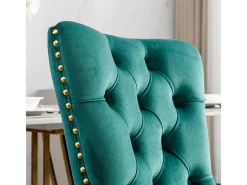 Silla de comedor tapizada de 2 piezas con patas de acero inoxidable cromado, tapizado con tachuelas, tapicería de terciopelo, verde