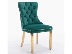 Silla de comedor tapizada de 2 piezas con patas de acero inoxidable cromado, tapizado con tachuelas, tapicería de terciopelo, verde