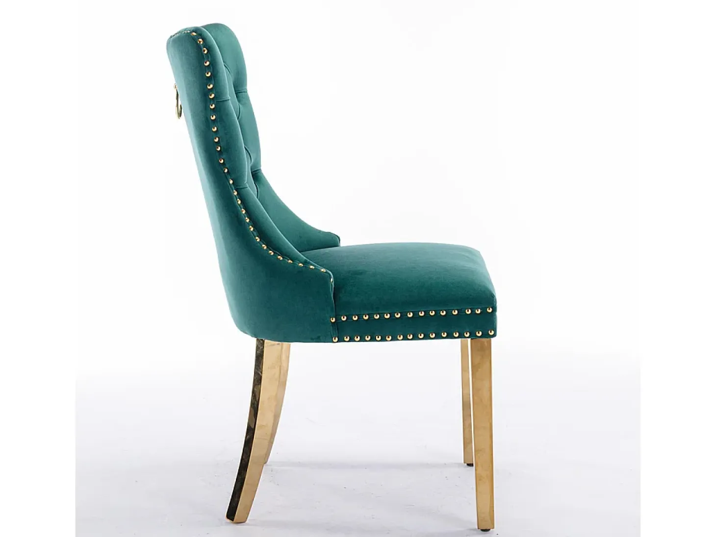 Silla de comedor tapizada de 2 piezas con patas de acero inoxidable cromado, tapizado con tachuelas, tapicería de terciopelo, verde