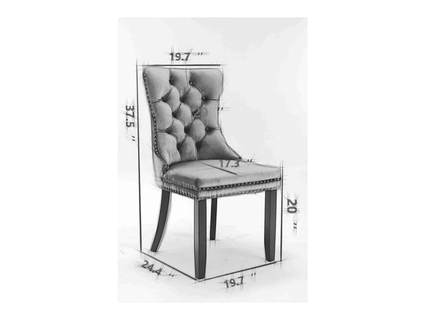 Silla de comedor tapizada de 2 piezas con patas de acero inoxidable cromado, tapizado con tachuelas, tapicería de terciopelo, verde