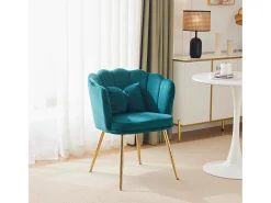 Silla de comedor tapizada en terciopelo con cojín y patas de metal - respaldo pétalo - madera - verde