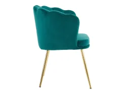 Silla de comedor tapizada de terciopelo con cojín y patas de metal - Respaldo de pétalos - Madera - Verde (2 piezas)