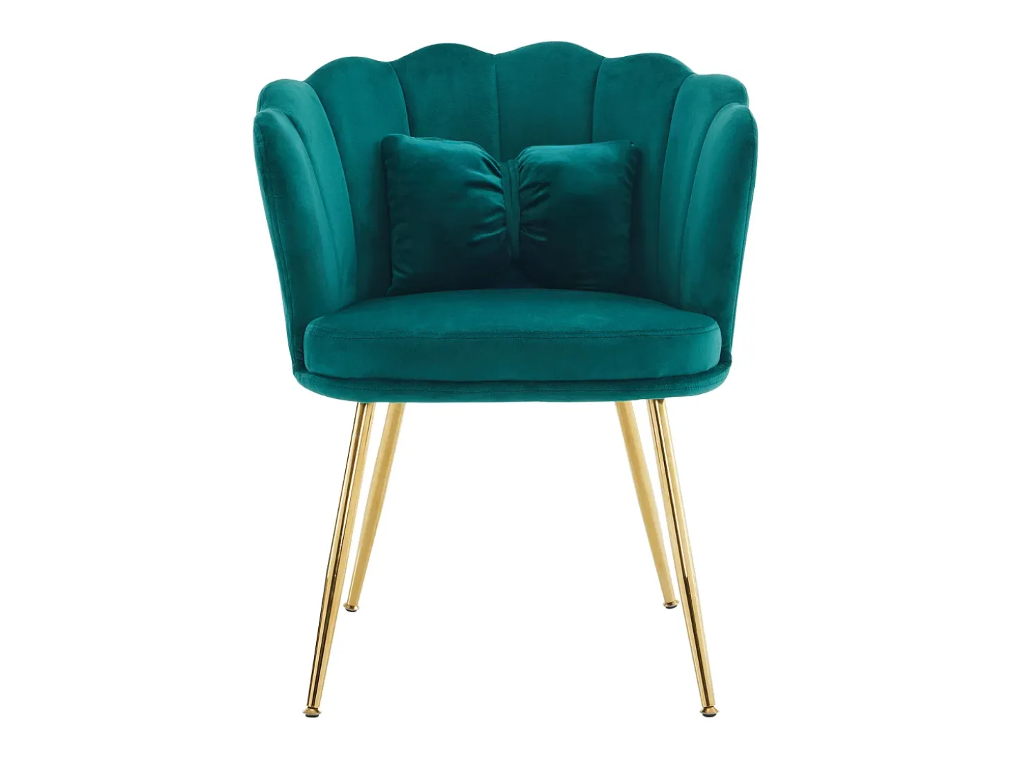 Silla de comedor tapizada de terciopelo con cojín y patas de metal - Respaldo de pétalos - Madera - Verde (2 piezas)