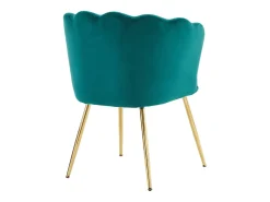 Silla de comedor tapizada de terciopelo con cojín y patas de metal - Respaldo de pétalos - Madera - Verde (2 piezas)