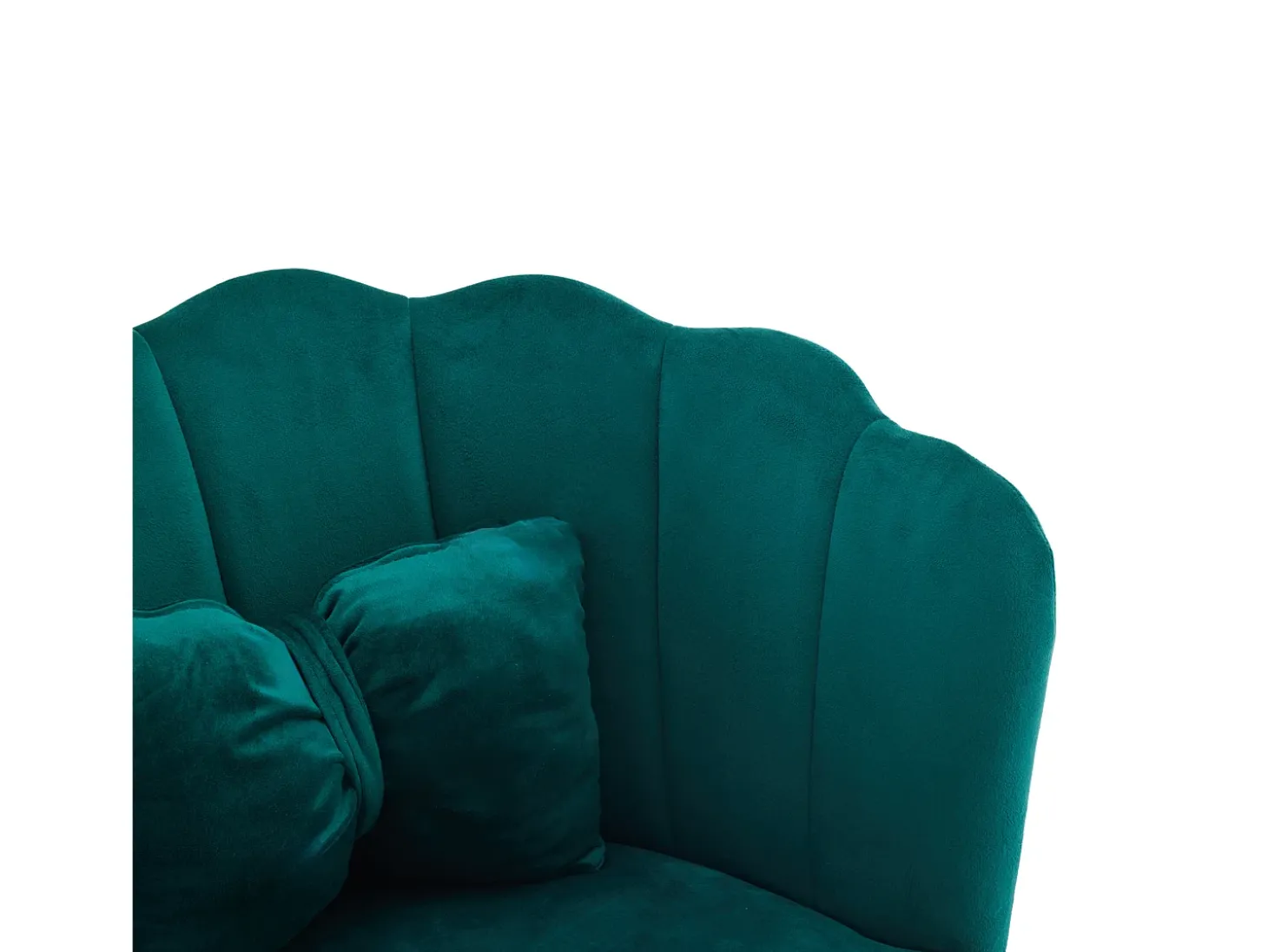Silla de comedor tapizada de terciopelo con cojín y patas de metal - Respaldo de pétalos - Madera - Verde (2 piezas)