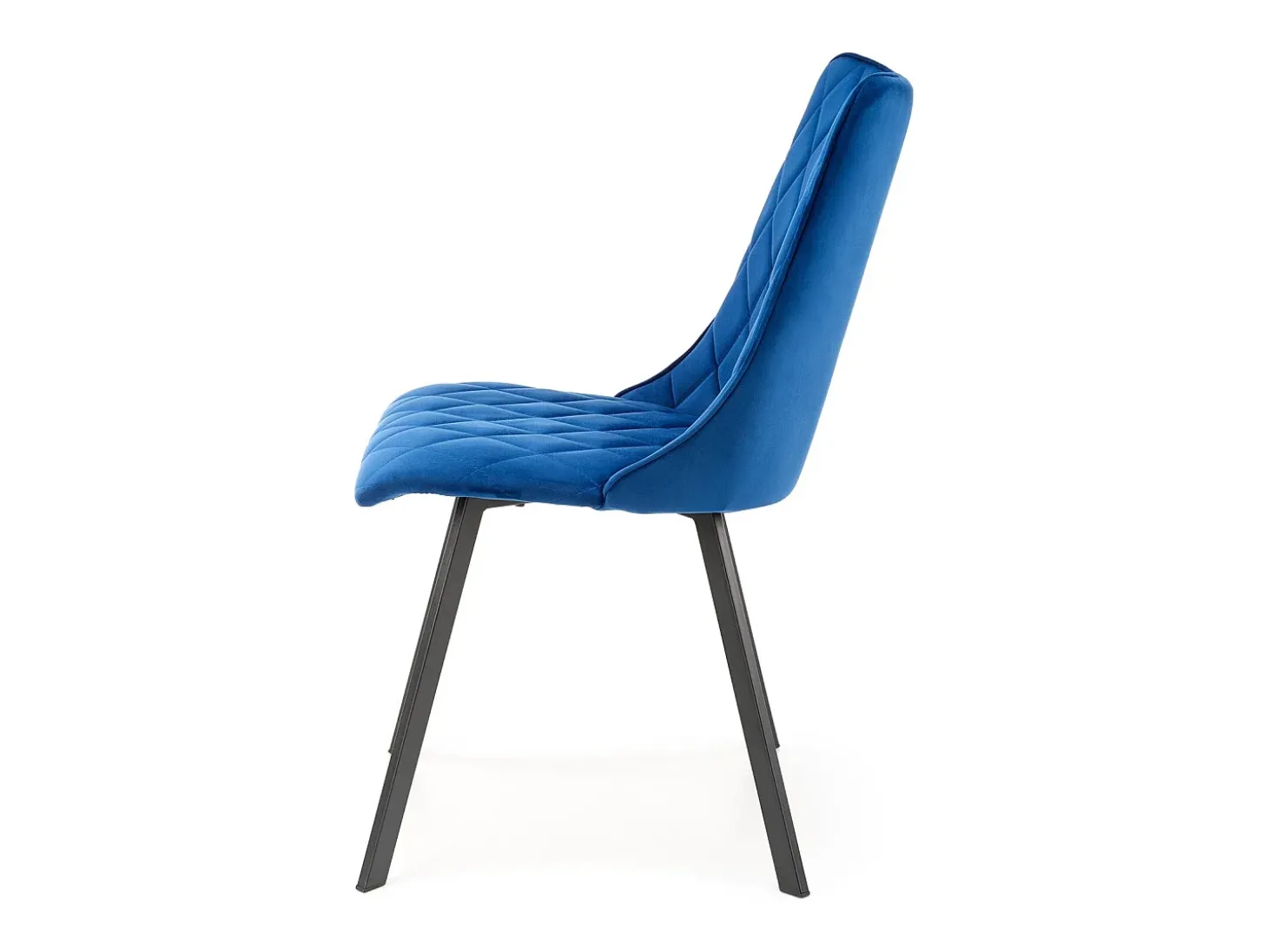 Silla de comedor tapizada en terciopelo azul con patas de metal negro ODUNA