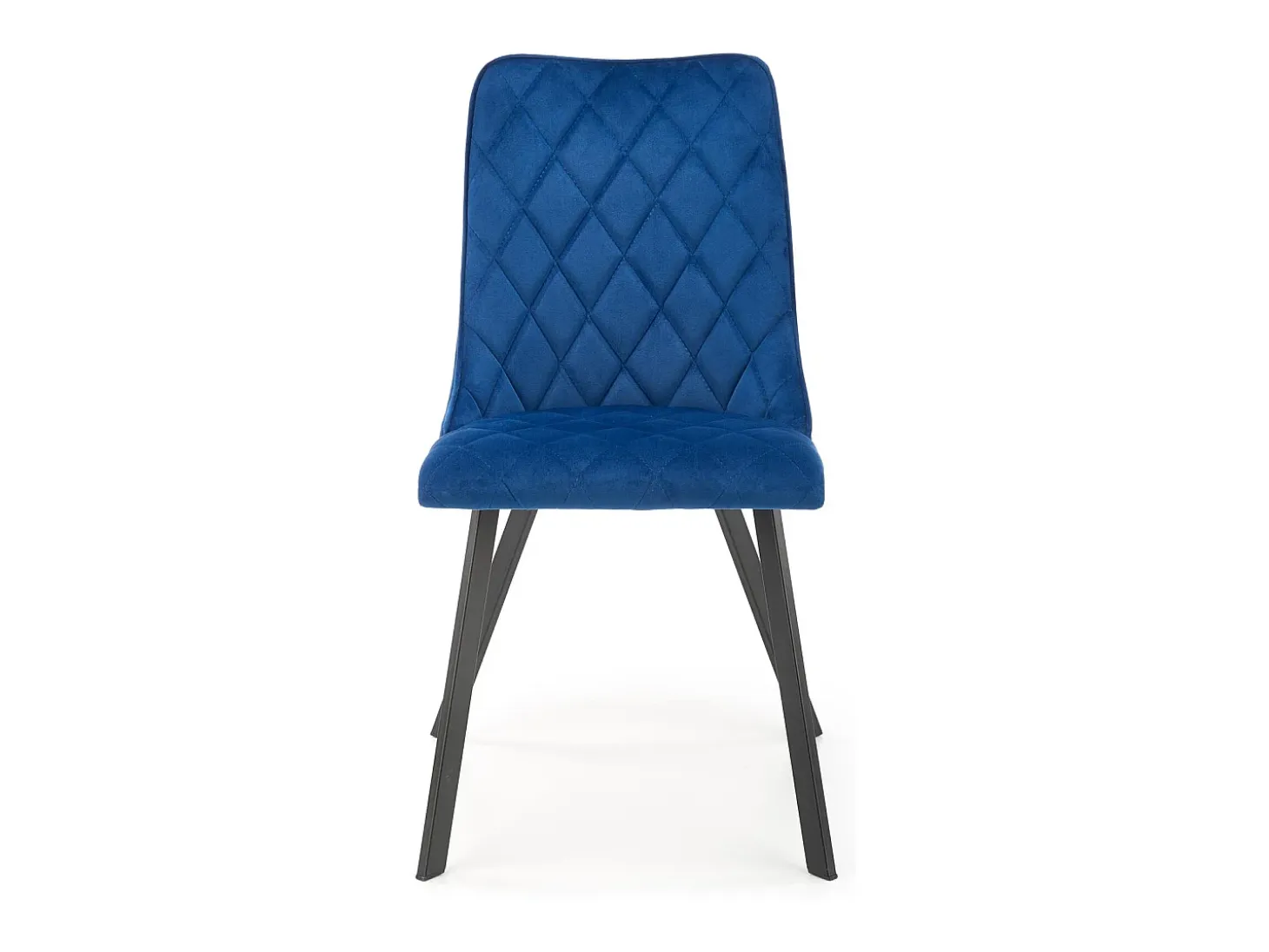 Silla de comedor tapizada en terciopelo azul con patas de metal negro ODUNA