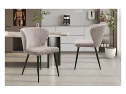 Silla de comedor TORONTO – Terciopelo acanalado color arena – Patas de metal negro – Estilo diseño