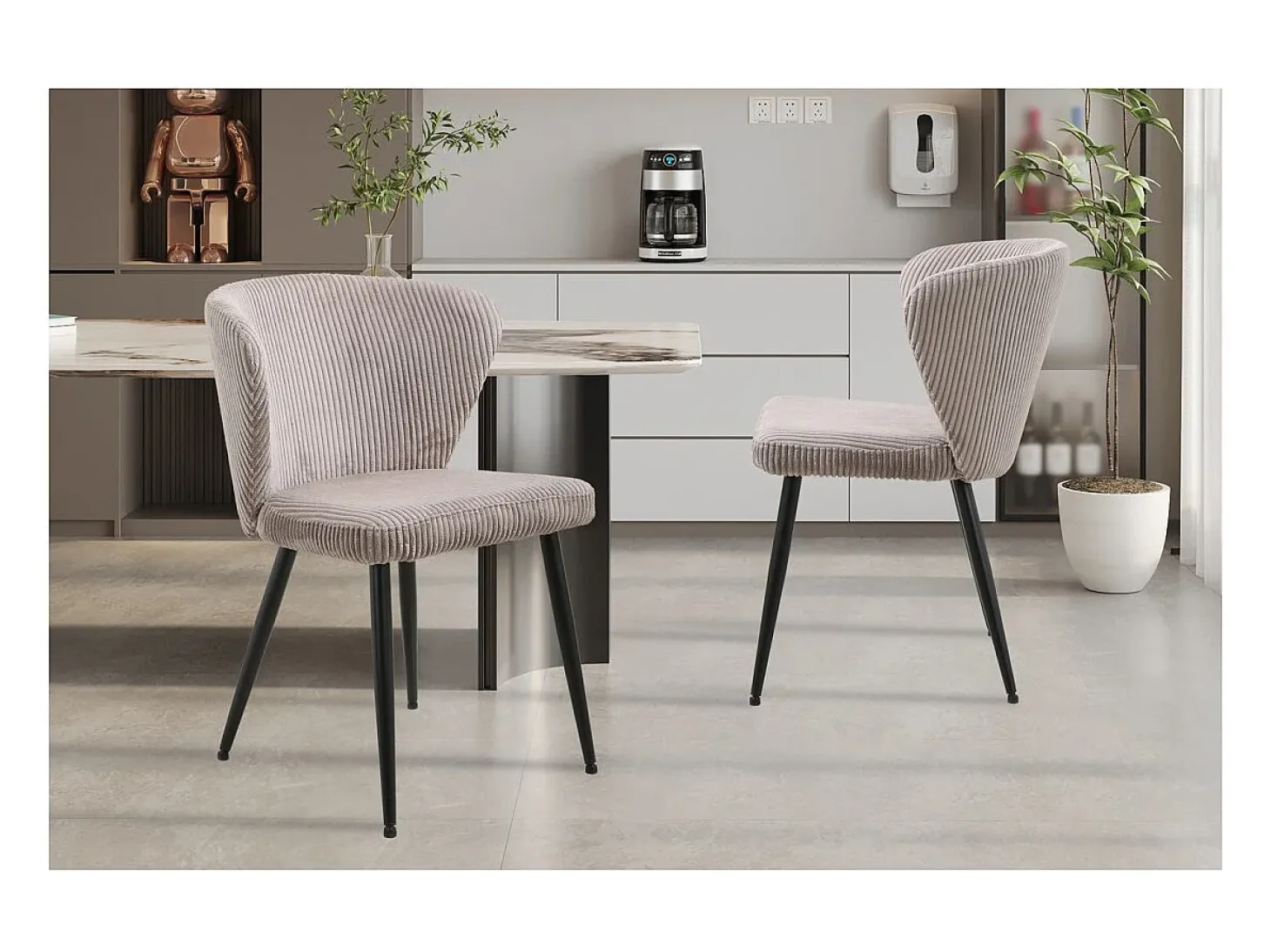 Silla de comedor TORONTO – Terciopelo acanalado color arena – Patas de metal negro – Estilo diseño