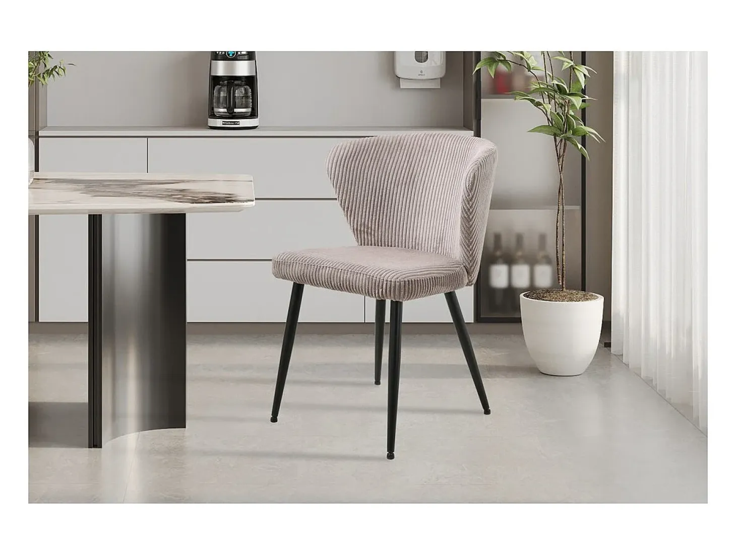 Silla de comedor TORONTO – Terciopelo acanalado color arena – Patas de metal negro – Estilo diseño