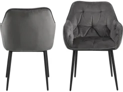Silla de comedor usada con reposabrazos grises.