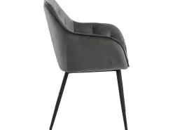 Silla de comedor usada con reposabrazos grises.