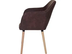Silla de comedor Vaasa T381 (juego de 6), textil, vintage marrón oscuro, patas claras
