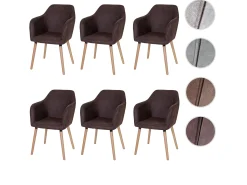 Silla de comedor Vaasa T381 (juego de 6), textil, vintage marrón oscuro, patas claras